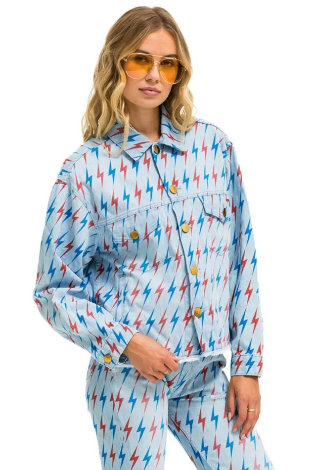 Women Denim Aviator Nation AVIATOR BOLT OVERSIZED CUTOFF DENIM JACKET 8211 SUPER LIGHT Women Denim Aviator Nation AVIATOR BOLT OVERSIZED CUTOFF DENIM JACKET 8211 SUPER LIGHT