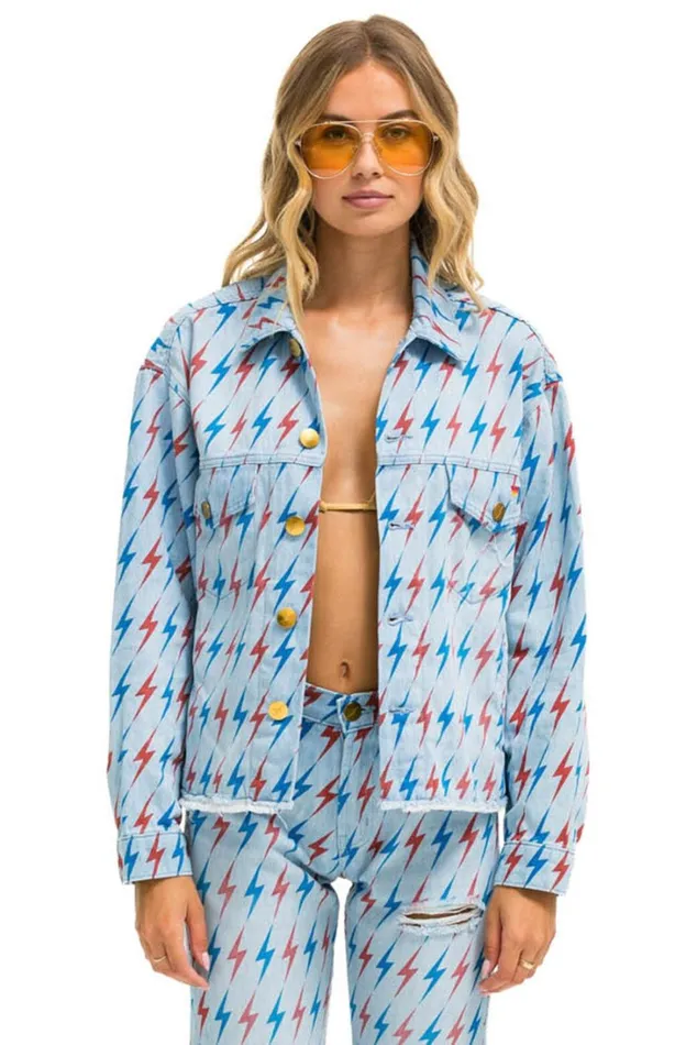 Women Denim Aviator Nation AVIATOR BOLT OVERSIZED CUTOFF DENIM JACKET 8211 SUPER LIGHT Women Denim Aviator Nation AVIATOR BOLT OVERSIZED CUTOFF DENIM JACKET 8211 SUPER LIGHT