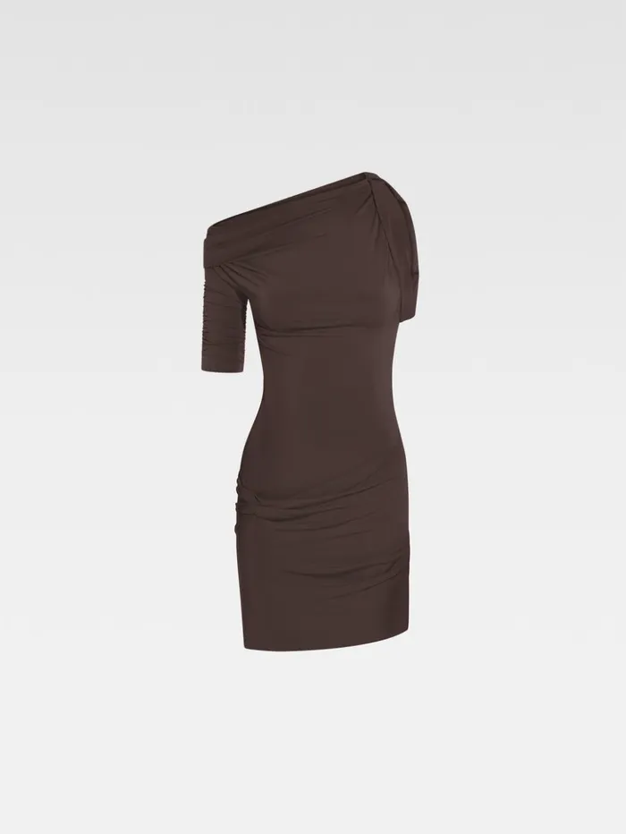 Women Dresses and Skirts JACQUEMUS The Drapeado Mini Dress Dark Brown Women Dresses and Skirts JACQUEMUS The Drapeado Mini Dress Dark Brown