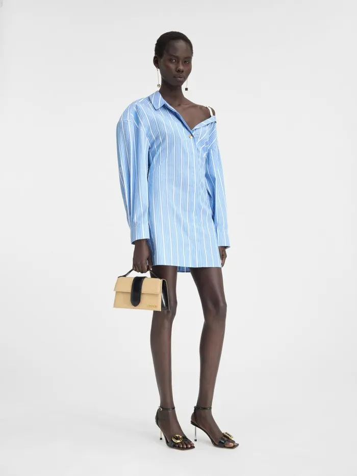 Women Dresses and Skirts JACQUEMUS The Mini Shirt Dress Jacquard Bluewhite Women Dresses and Skirts JACQUEMUS The Mini Shirt Dress Jacquard Bluewhite