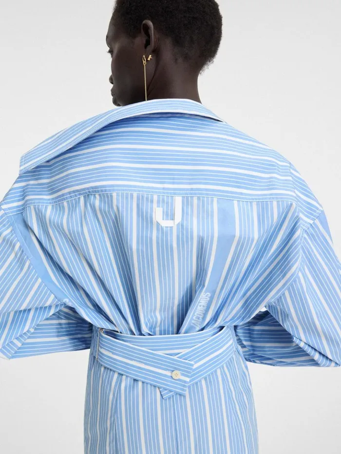 Women Dresses and Skirts JACQUEMUS The Mini Shirt Dress Jacquard Bluewhite Women Dresses and Skirts JACQUEMUS The Mini Shirt Dress Jacquard Bluewhite