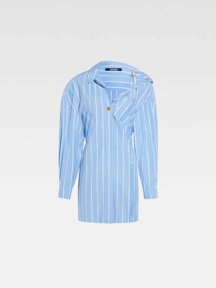 Women Dresses and Skirts JACQUEMUS The Mini Shirt Dress Jacquard Bluewhite Women Dresses and Skirts JACQUEMUS The Mini Shirt Dress Jacquard Bluewhite