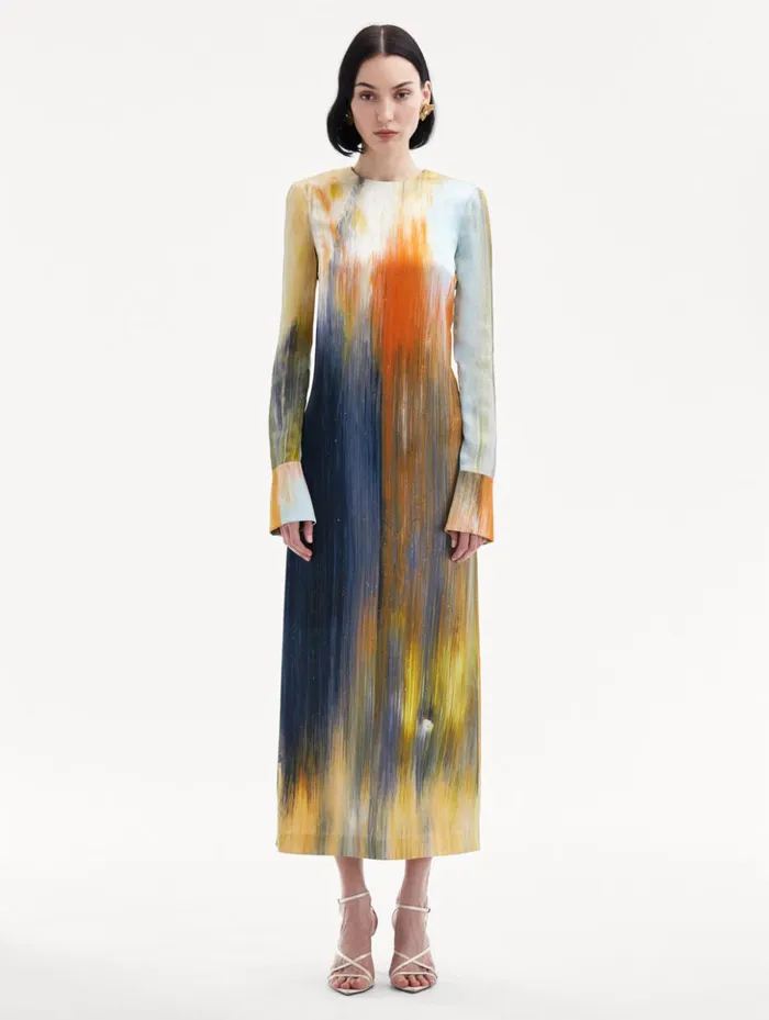 Women Dresses Oscar De La Renta Abstract Brushstroke Marocaine Dress Calendula Multi Women Dresses Oscar De La Renta Abstract Brushstroke Marocaine Dress Calendula Multi