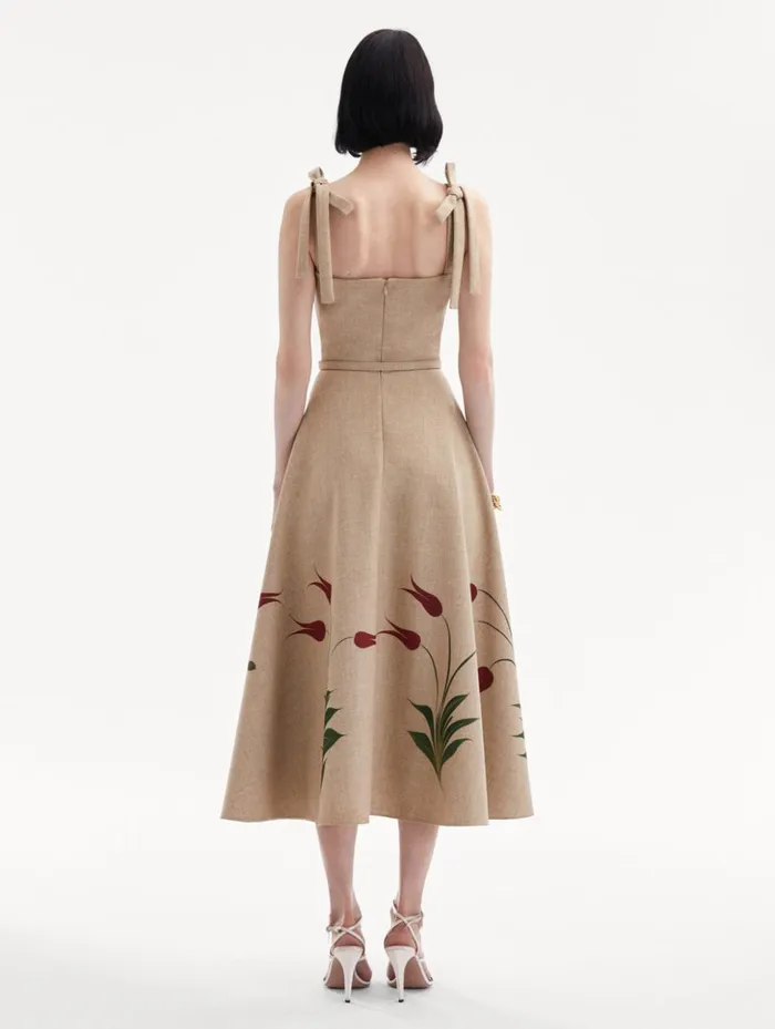 Women Dresses Oscar De La Renta Marbled Tulip Canvas Dress Linen Red Women Dresses Oscar De La Renta Marbled Tulip Canvas Dress Linen Red