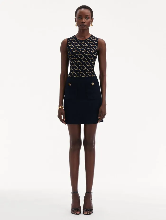 Women Dresses Oscar De La Renta Oscar ChainLink Knit Dress Navygold