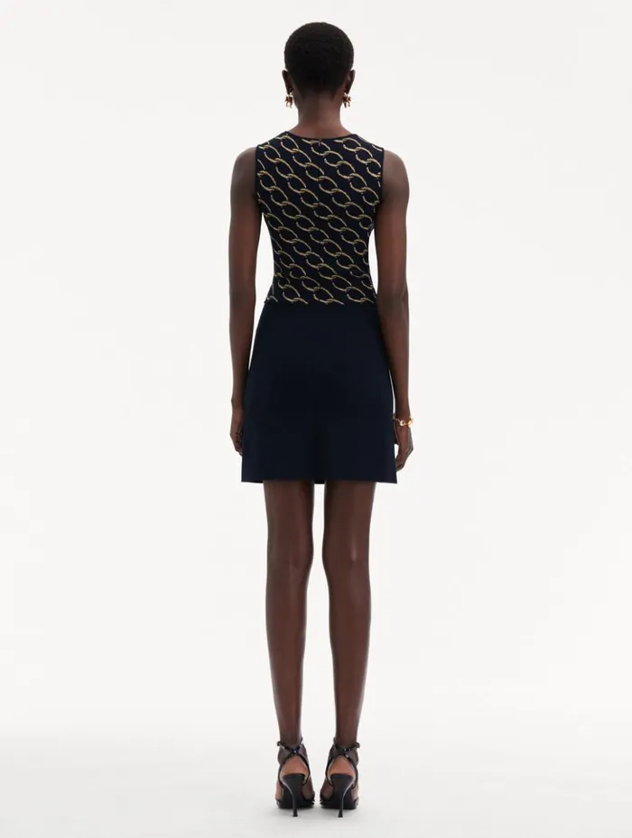 Women Dresses Oscar De La Renta Oscar ChainLink Knit Dress Navygold