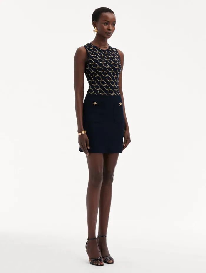Women Dresses Oscar De La Renta Oscar ChainLink Knit Dress Navygold
