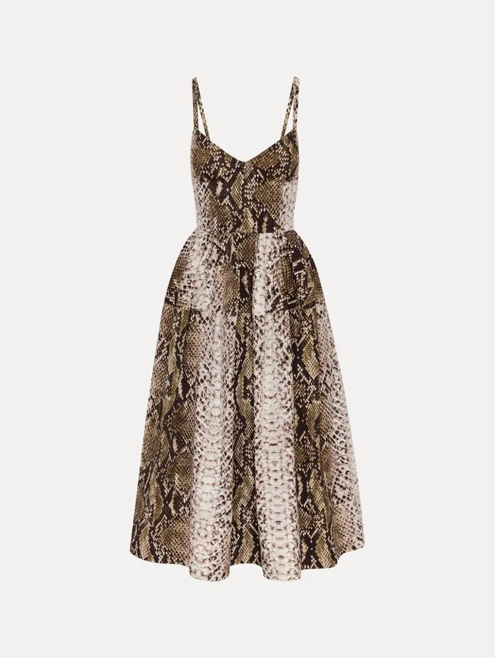 Women Dresses Oscar De La Renta Snake Cotton Poplin Dress Olive