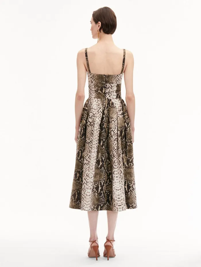 Women Dresses Oscar De La Renta Snake Cotton Poplin Dress Olive