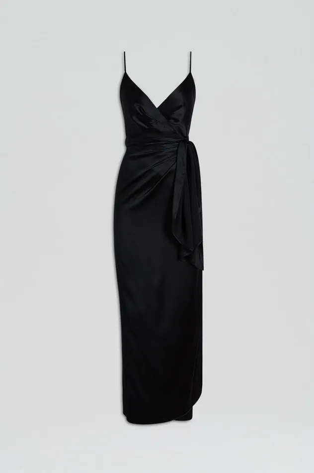 Women Dresses Scanlan Theodore SILK WRAP DRESS BLACK