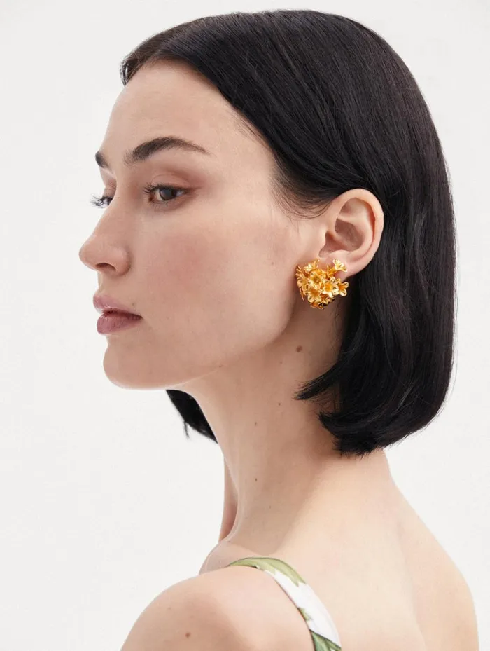 Women Earrings Oscar De La Renta Bouquet Button ClipOn Earrings Gold Women Earrings Oscar De La Renta Bouquet Button ClipOn Earrings Gold