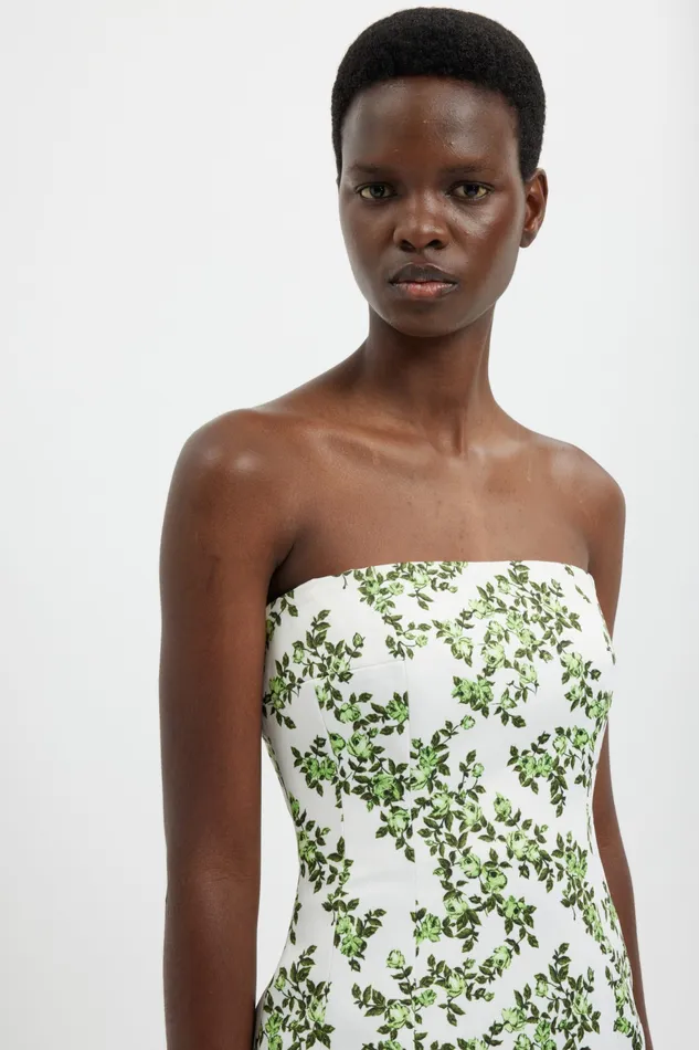 Women Emilia Wickstead Leila Dress In Blue Roses on White Taffeta Faille Dresses Women Emilia Wickstead Leila Dress In Blue Roses on White Taffeta Faille Dresses