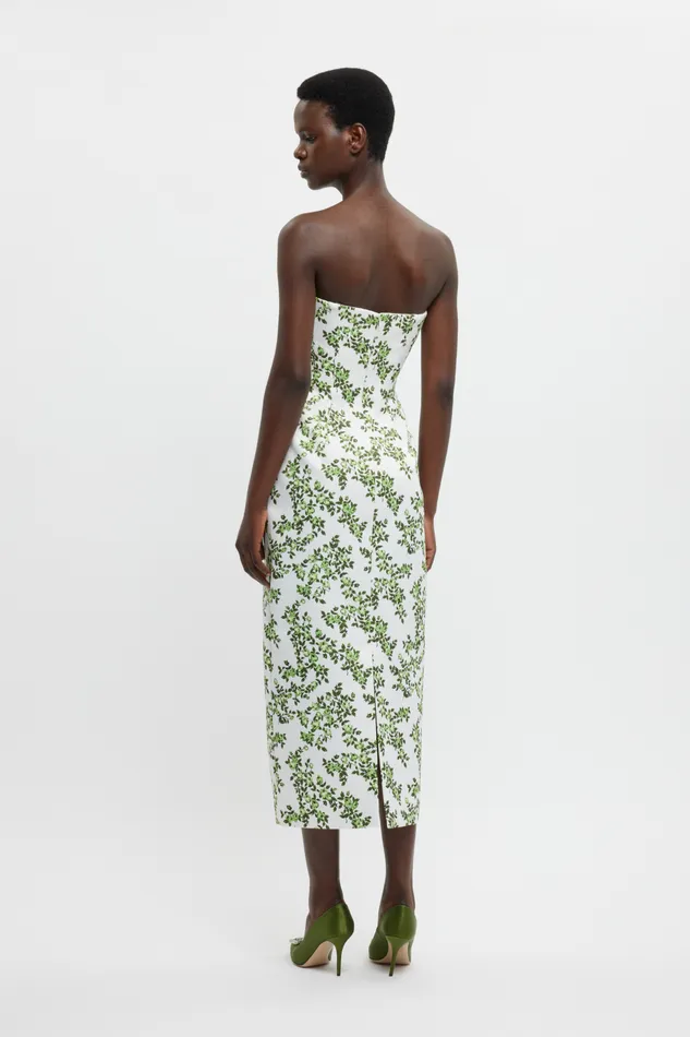 Women Emilia Wickstead Leila Dress In Blue Roses on White Taffeta Faille Dresses Women Emilia Wickstead Leila Dress In Blue Roses on White Taffeta Faille Dresses