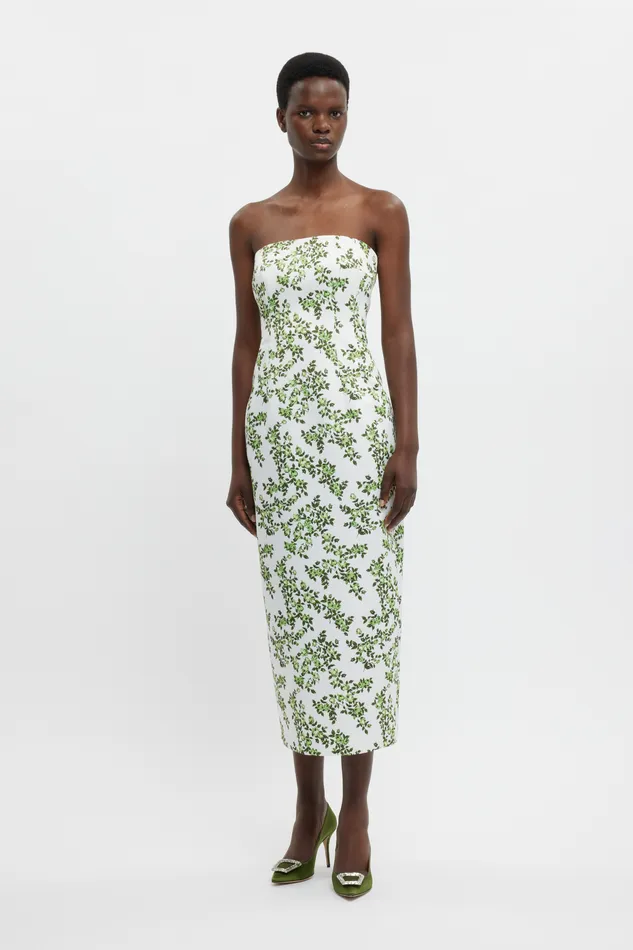 Women Emilia Wickstead Leila Dress In Blue Roses on White Taffeta Faille Dresses Women Emilia Wickstead Leila Dress In Blue Roses on White Taffeta Faille Dresses