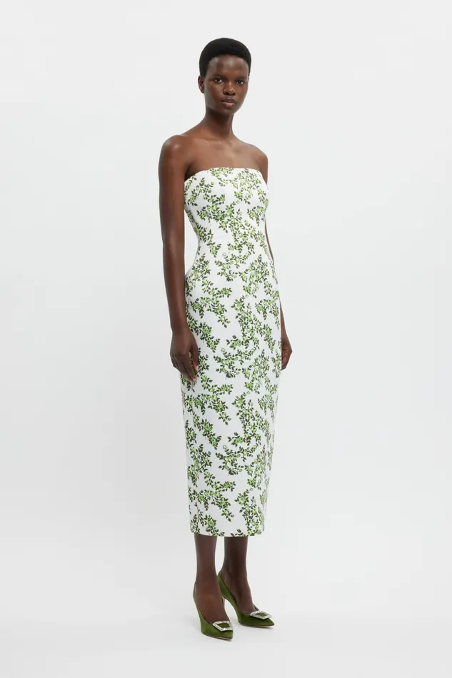 Women Emilia Wickstead Leila Dress In Blue Roses on White Taffeta Faille Dresses Women Emilia Wickstead Leila Dress In Blue Roses on White Taffeta Faille Dresses