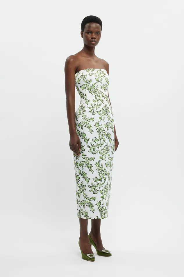 Women Emilia Wickstead Leila Dress In Blue Roses on White Taffeta Faille Dresses Women Emilia Wickstead Leila Dress In Blue Roses on White Taffeta Faille Dresses