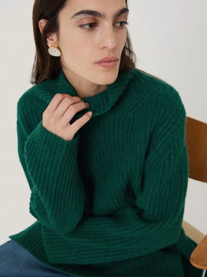 Women Faroe Fishermans Rib Jumper Green Jigsaw Knitwear and Cashmere