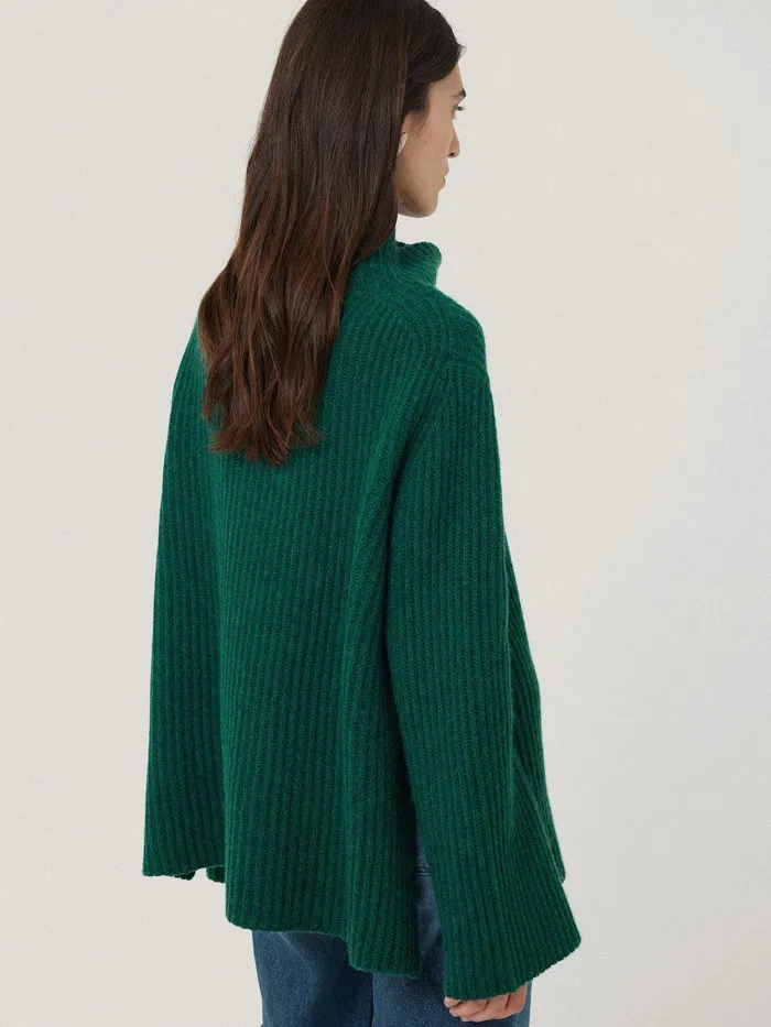 Women Faroe Fishermans Rib Jumper Green Jigsaw Knitwear and Cashmere