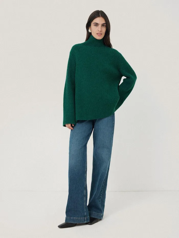 Women Faroe Fishermans Rib Jumper Green Jigsaw Knitwear and Cashmere