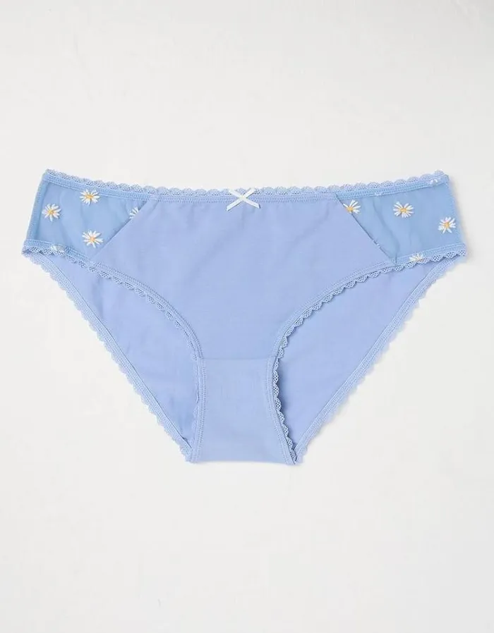 Women FatFace Buy 2 Get 1 Free Underwear Daisy Embroidered Mini Knickers Light Blue