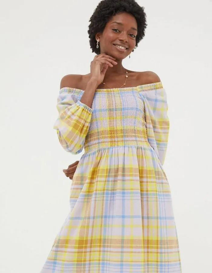 Women FatFace Dresses Adele Check Midi Dress Multi