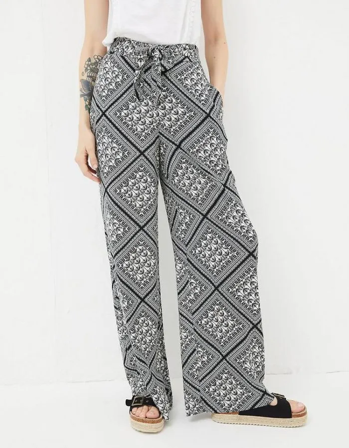 Women FatFace Festival Collection Faye Palace Scarf Wide Leg Pants Black