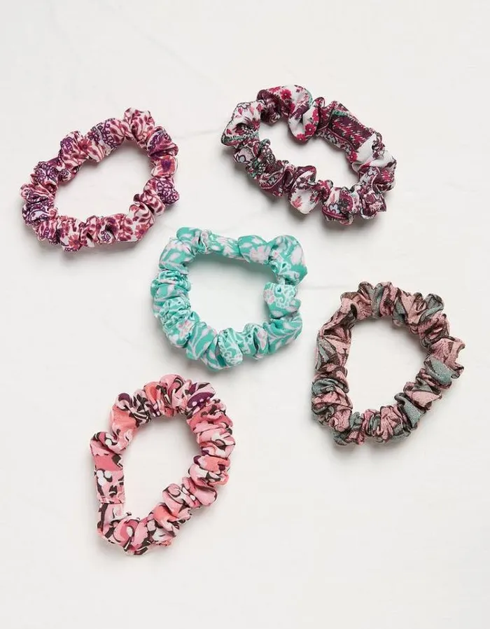 Women FatFace Hair Accessories 5 Pack Haveli Hues Scrunchies Purple
