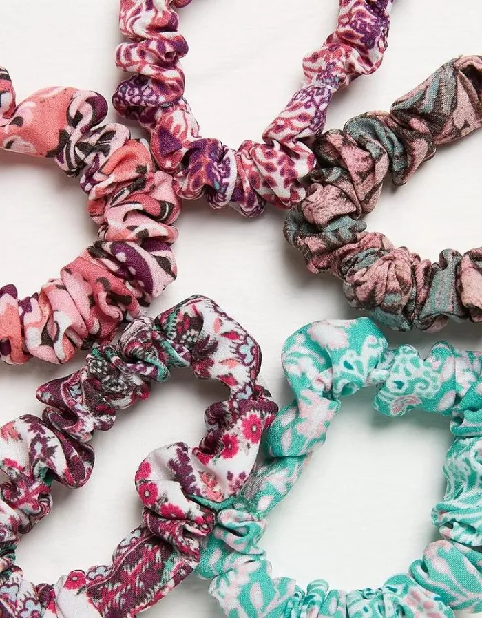 Women FatFace Hair Accessories 5 Pack Haveli Hues Scrunchies Purple