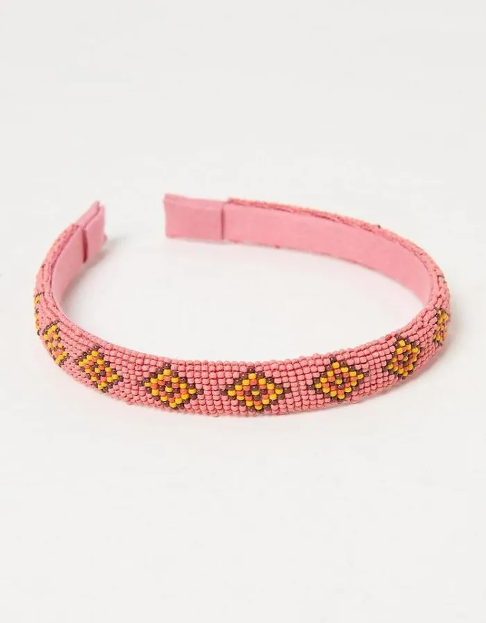 Women FatFace Hair Accessories Aztec Bead Thin Head Band Pink