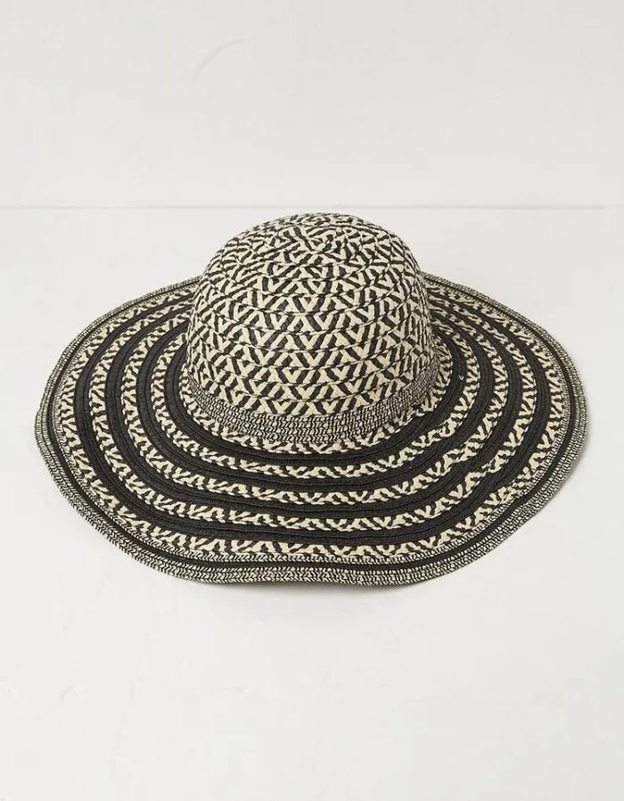 Women FatFace Hats Geo Floppy Straw Hat Black