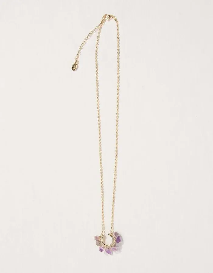 Women FatFace Jewelry Stone Charm Necklace Purple