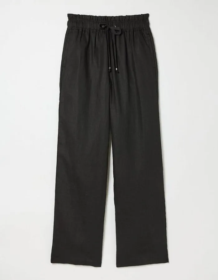 Women FatFace Pants and Leggings Iva Wide Leg Linen Pants Black