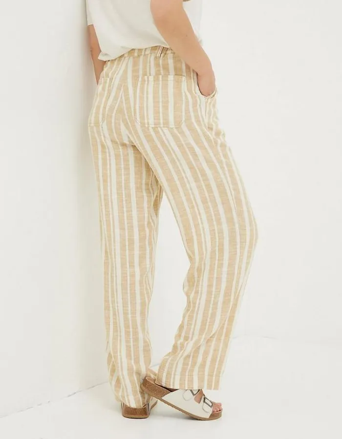 Women FatFace Pants and Leggings Pendeen Linen Blend Stripe Pants Natural