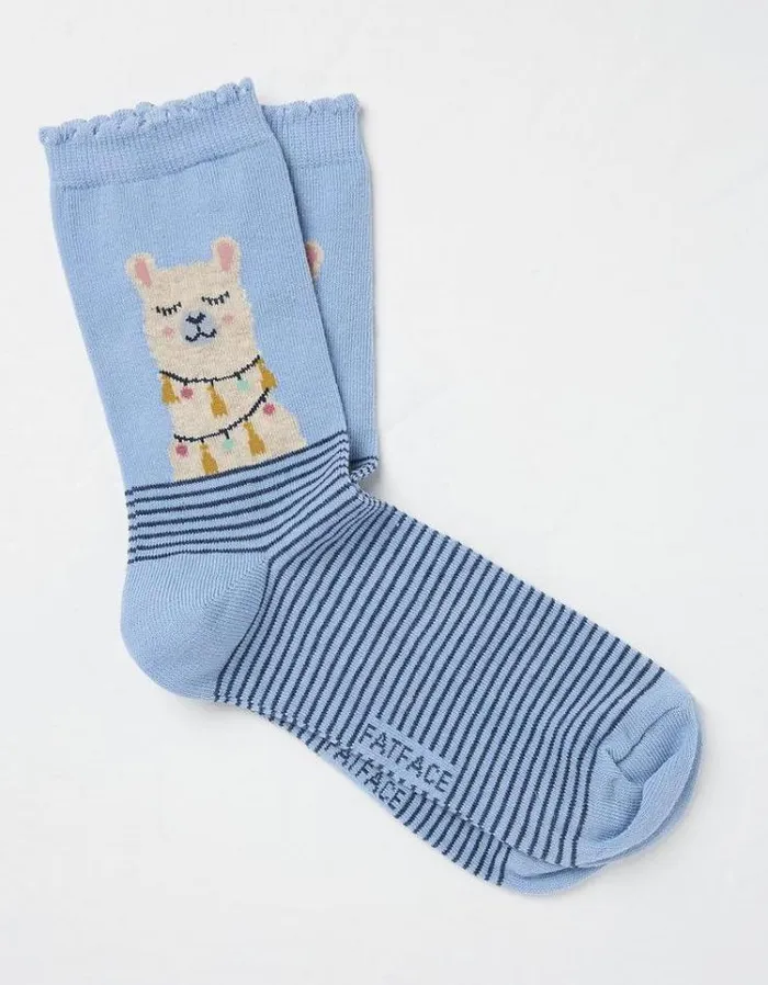 Women FatFace Underwear Socks and Tights 1 Pack Llama Face Socks Light Blue