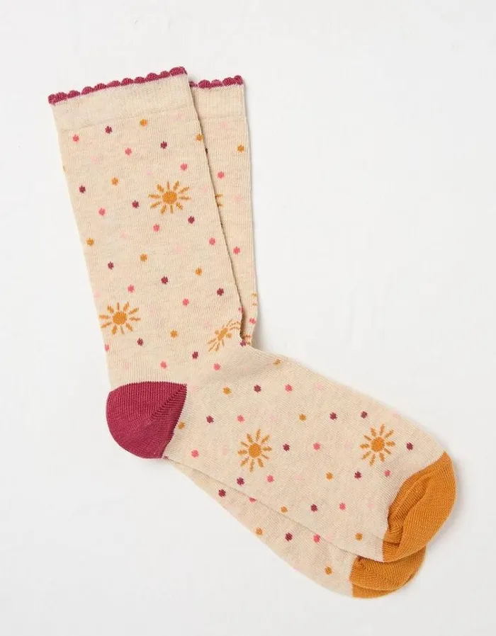Women FatFace Underwear Socks and Tights 1 Pack Sunburst Spot Socks Oatmeal Marl