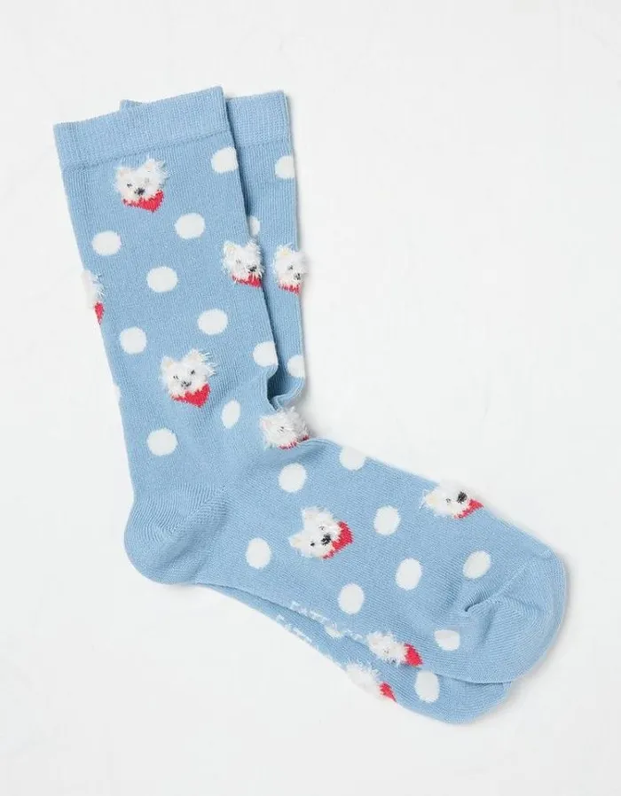Women FatFace Underwear Socks and Tights 1 Pack Westie Dog Socks Light Blue