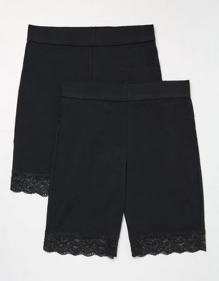 Women FatFace Underwear Socks and Tights 2 Pack Lace Comfort Shorts Black