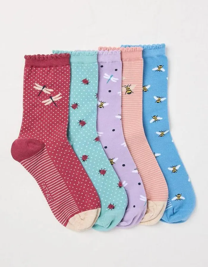 Women FatFace Underwear Socks and Tights 5 Pack Insect Socks Multi