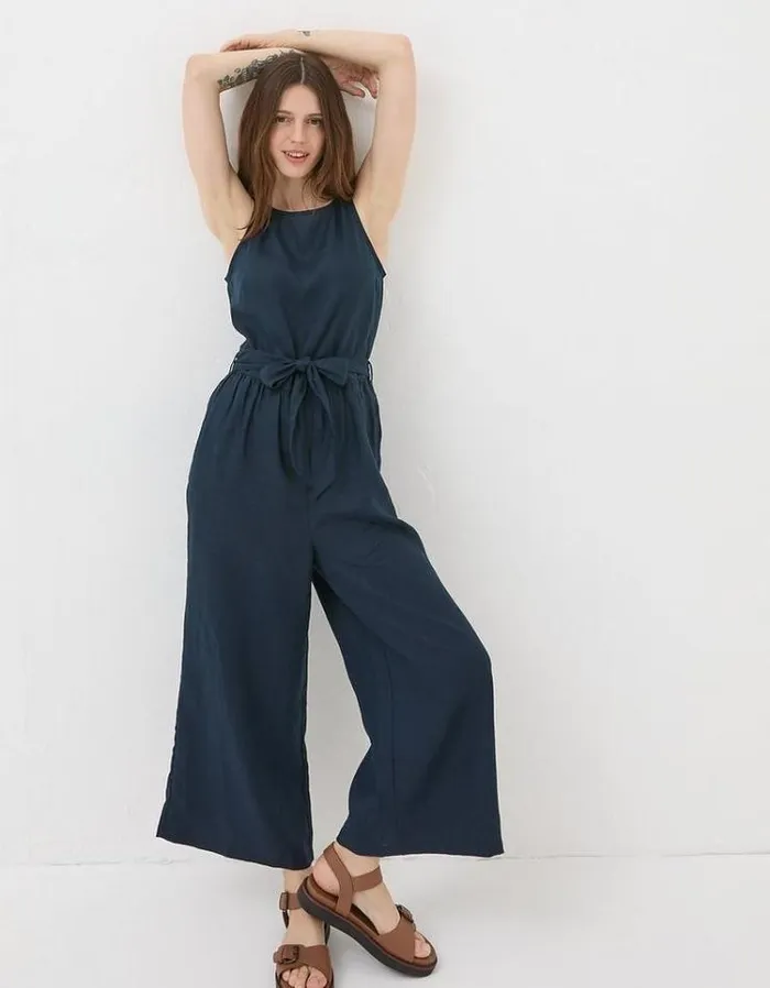 Women FatFace Vacation Shop Liz Linen Jumpsuit Navy