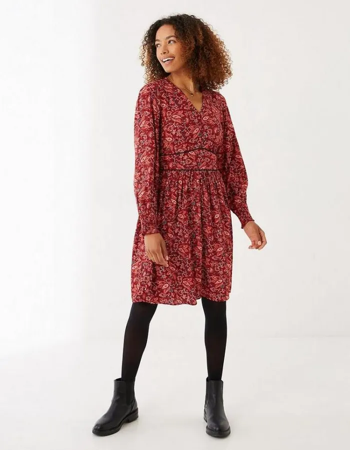 Women FatFace Women039s Sale Kielder Floral Craft Dress Dark Red