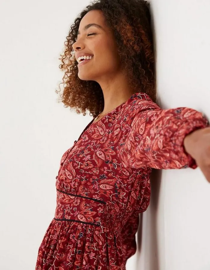 Women FatFace Women039s Sale Kielder Floral Craft Dress Dark Red