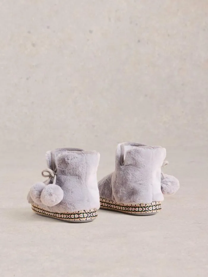Women Faux Fur Slipper Bootie Mid Grey White Stuff Nightwear Women Faux Fur Slipper Bootie Mid Grey White Stuff Nightwear