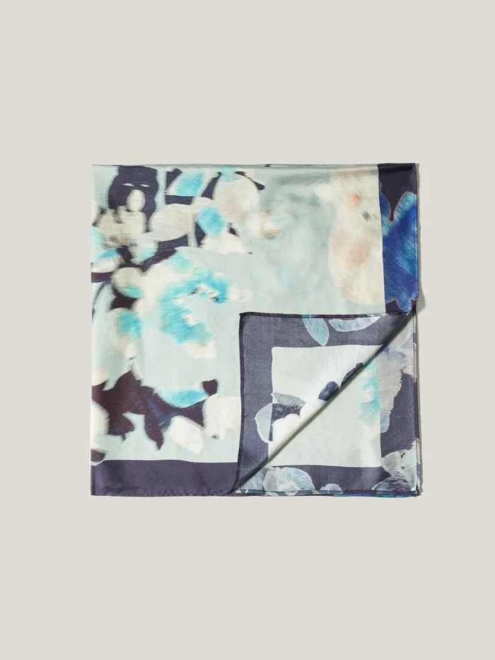 Women Floral Drift Silk Twill Scarf Blue Jigsaw Ponchos and Scarves