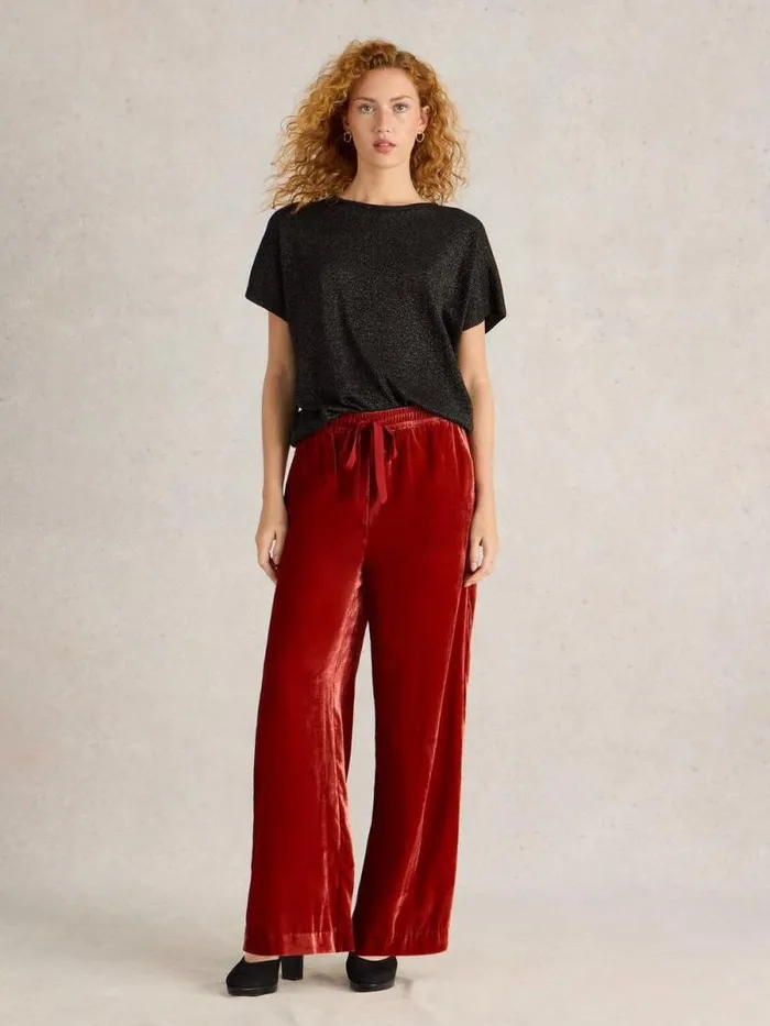 Women Freda Wide Leg Velvet Trouser Dark Orange White Stuff Trousers