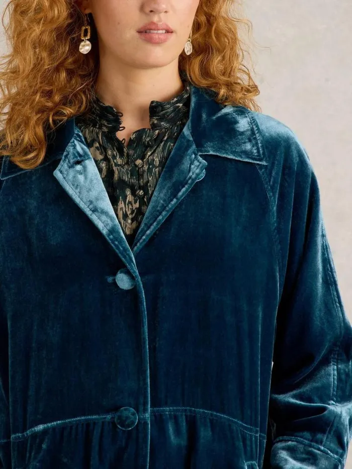 Women Freya Velvet Duster Coat Dk Teal White Stuff Coats and Jackets Women Freya Velvet Duster Coat Dk Teal White Stuff Coats and Jackets