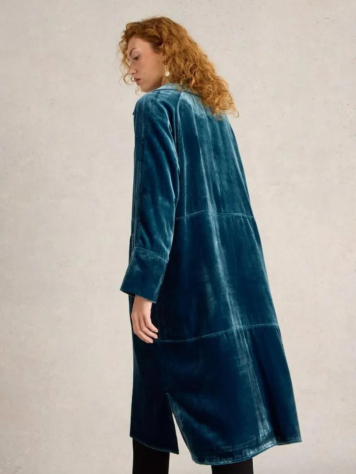 Women Freya Velvet Duster Coat Dk Teal White Stuff Coats and Jackets Women Freya Velvet Duster Coat Dk Teal White Stuff Coats and Jackets