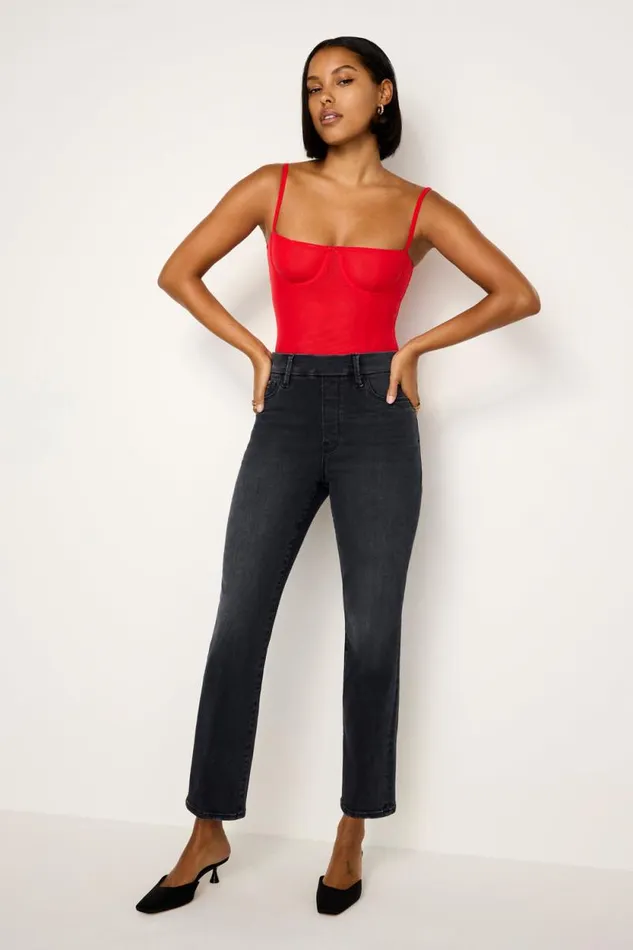 Women GOOD AMERICAN Jeans POWER STRETCH PULLON STRAIGHTJEANS Black255