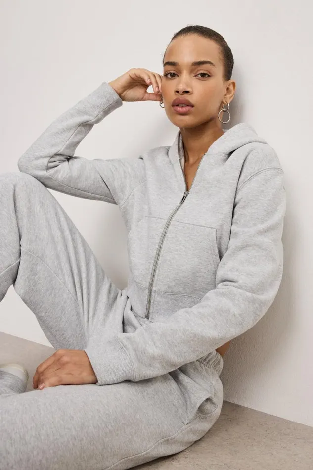 Women GOOD AMERICAN Sweaters BRUSHED FLEECE ZIPHOODIE Heather Grey001 Women GOOD AMERICAN Sweaters BRUSHED FLEECE ZIPHOODIE Heather Grey001