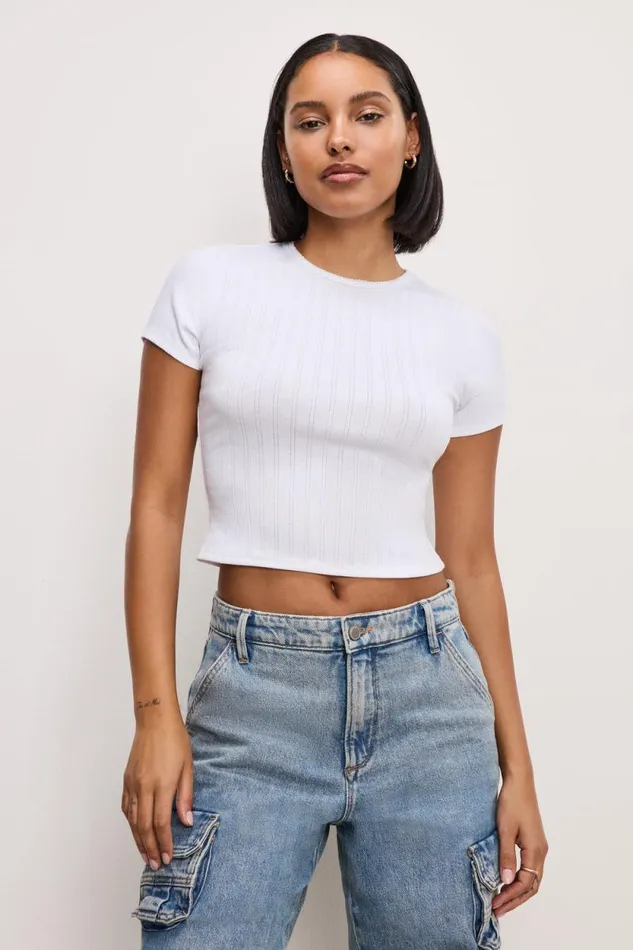 Women GOOD AMERICAN Tops COTTON POINTELLE BABYTEE White001 Women GOOD AMERICAN Tops COTTON POINTELLE BABYTEE White001