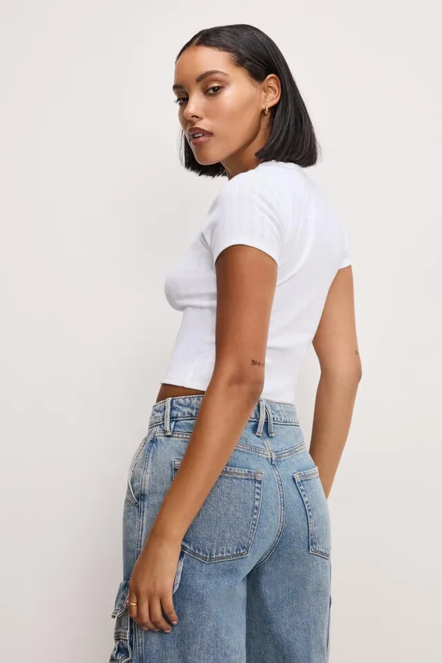 Women GOOD AMERICAN Tops COTTON POINTELLE BABYTEE White001 Women GOOD AMERICAN Tops COTTON POINTELLE BABYTEE White001